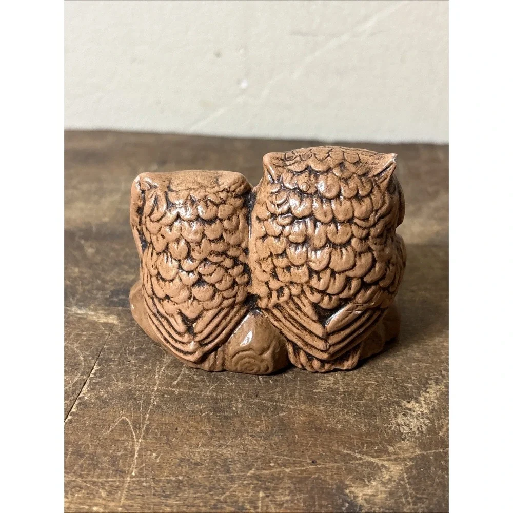 Set Of 2 Decorative Miniature Owl Figurines Ceramic